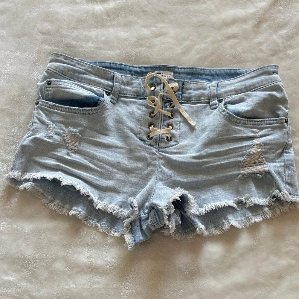 Billabong Lace-Up Light Blue Jean Shorts - Picture 1 of 4
